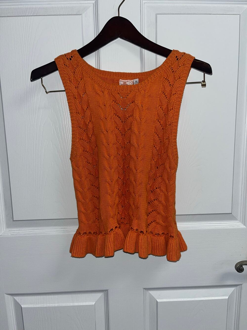 Sadie & Sage Orange Cable Knit Ruffle Hem Sweater Vest Tank Medium